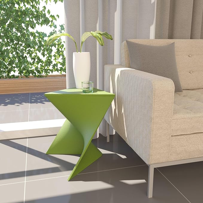 LeisureMod 15.75" Triangular Side Table, Stackable Plastic Accent End Table for Indoor & Outdoor Use, Weather-Resistant Modern Patio & Living Room Table, Set of 2, Green