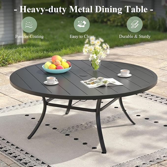 9 Pieces Round Patio Dining Set, Outdoor Furniture of 60" Round Patio Table and Patio Swivel Chairs for Backyard Lawn Garden, Black Table and Black Chairs