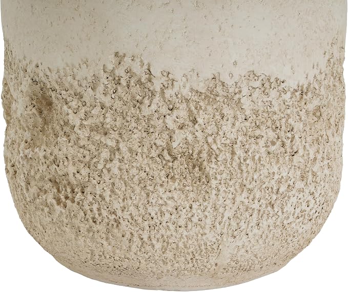 Merax Outdoor Patio MGO Side Table, 16" Height Round Side Accent Table with Dual-Texture Design, Beige Tone Base & Faux-Wood Grain Top, Patio End Table for Balcony Poolside, Fully Assembled