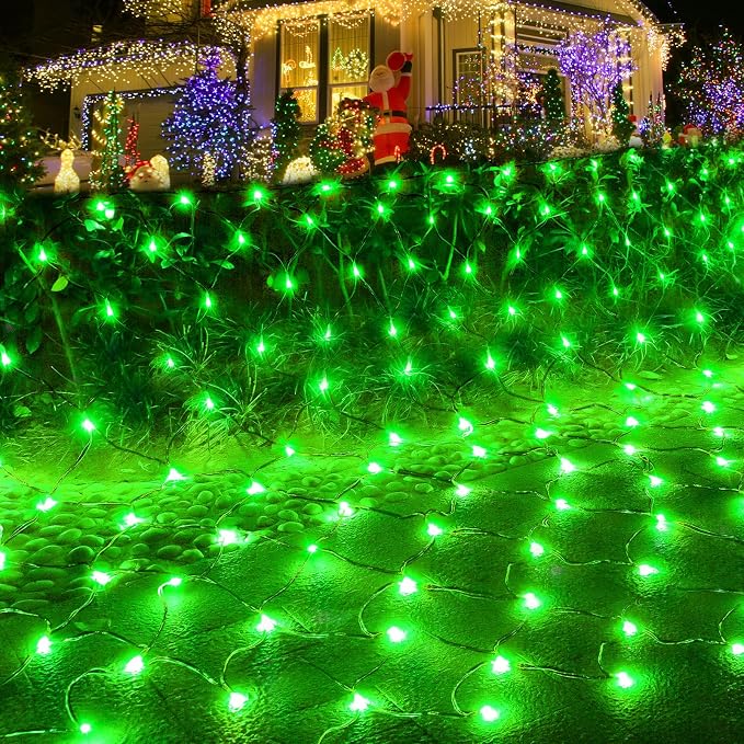 14.8x4.9 ft Net Lights, 300 LED Outdoor Green Halloween Lights with 8 Lighting Modes, Connectable Waterproof Mesh String Fairy Light for Bushes Tree Garden Christmas Decor | 300 LED Large Net Mesh Lights Plug in, 8 Modes Waterproof Connectable Bushes L...