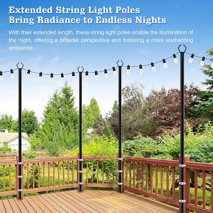 SINLEY 6 Pack String Light Poles,10 Ft Metal Poles with Fork for Outdoor String Lights,Outdoor Light Poles with Fork,Poles/Post/Stand for Outside,Patio,Deck,Backyard,Garden Wedding,Party