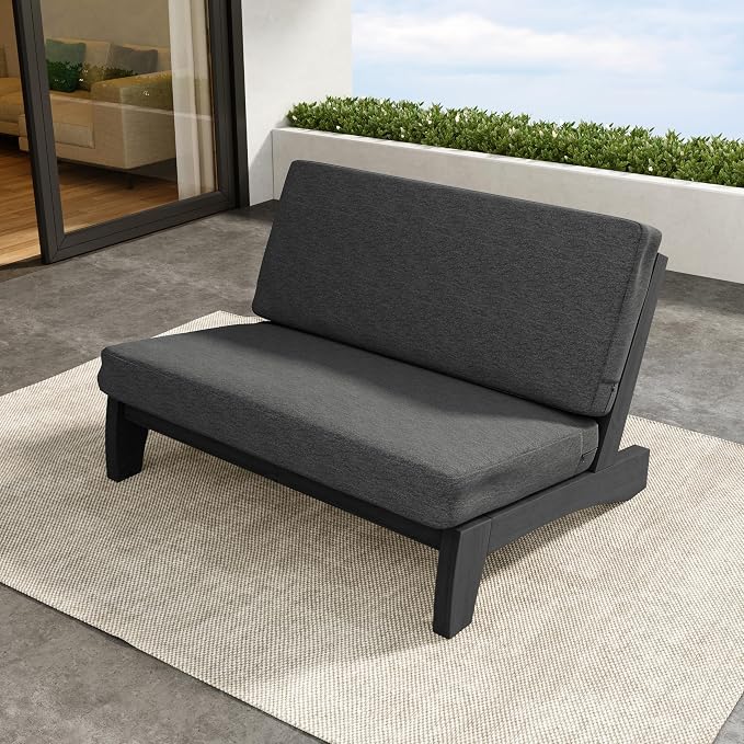 Outdoor Furniture Patio Couch, Weather Resistant Patio Loveseat Sofa Couch with Removable Cushion, Black Wood Frame for Porch & Backyard Seating - Dark Gray