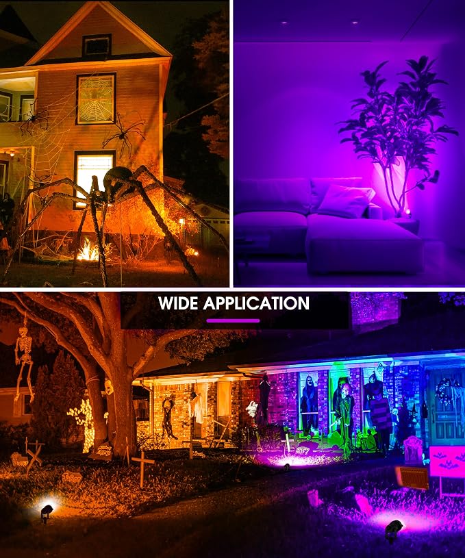 L LOHAS LED Orange and Purple Halloween Outdoor Spotlight 5W 2 Pack | Orange and Purple Halloween Lights with Auto Sensor, Outdoor Spotlights for Holiday, Tree and House Decoration