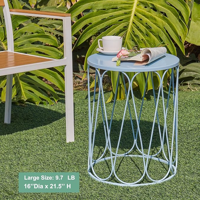 Y&M Set of 3 Stacking Coffee Table for Living Room, Patio Side Table,Indoor End Tables for Bedroom, Outdoor Decorative Garden Stool with Heavy Duty Metal Frame Modern Industrial Decor - Blue