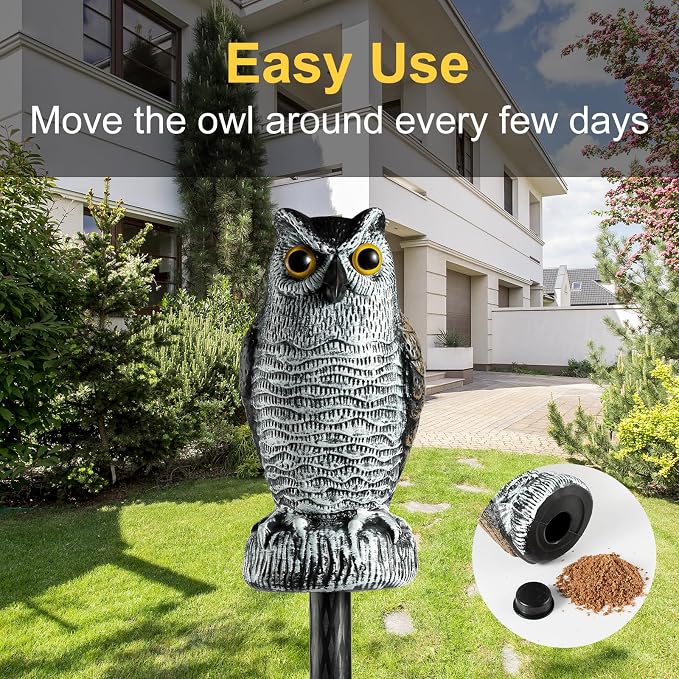 OFFO Fake Owls, Plastic Owl Statue to Decorate The Garden, Porch Pool Patio Yard, Halloween Decorations for Outdoor Garden, 8.3-Inch Height, Brown and White