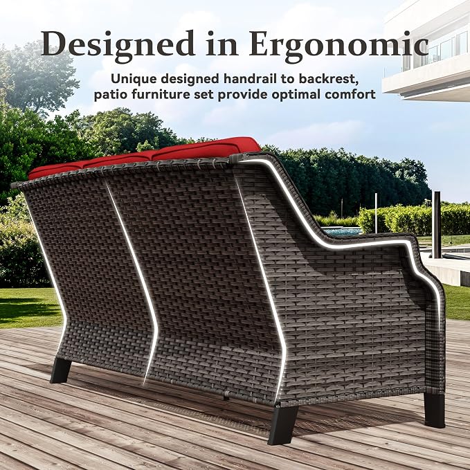 Patio Furniture Set 5 Pieces, Outdoor Wicker Furniture with Coffee Table and Side Table, Modern Rattan Patio Chairs Conversation Sets with Sofa for Garden, Terrace, Porch, Balconies, Lawns