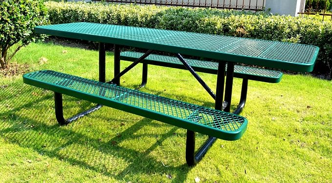Heavy Duty ADA Outdoor Picnic Table, Expanded Metal, Wheelchair Accessible (Green, 96)