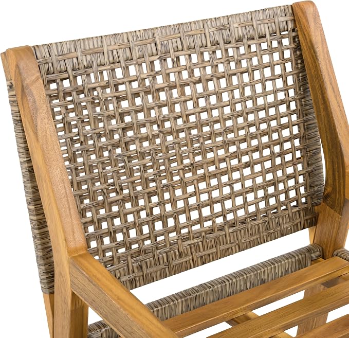 Christopher Knight Home Pelham Wooden Patio Dining Set for 4, Acacia Wood Outdoor Dining Table Set for 4, 5 Piece Outdoor Dining Set with Round Table and Armchair with Seat Cushion, Teak+Beige