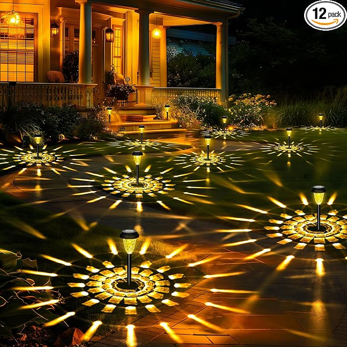 GIGALUMI Solar Lights Outdoor Waterproof, 12 Pack Warm White Pathway Lights | Solar Powered Landscape Lighting, Solar Garden Light for Decor, Patio, Garden, Yard, Pathways, Walkways