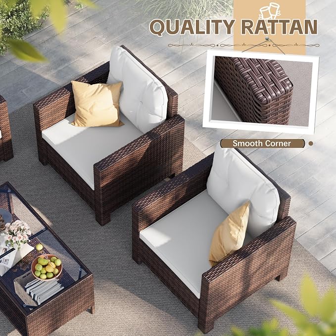Homall 4 Pieces Patio Furniture Sets Rattan Chair Wicker Conversation Sofa Set, Outdoor Indoor Backyard Porch Garden Poolside Balcony Use (Beige)