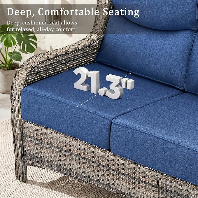 6 Piece Wicker Patio Furniture Set with Swivel Rocker Chairs Set of 4 Grey