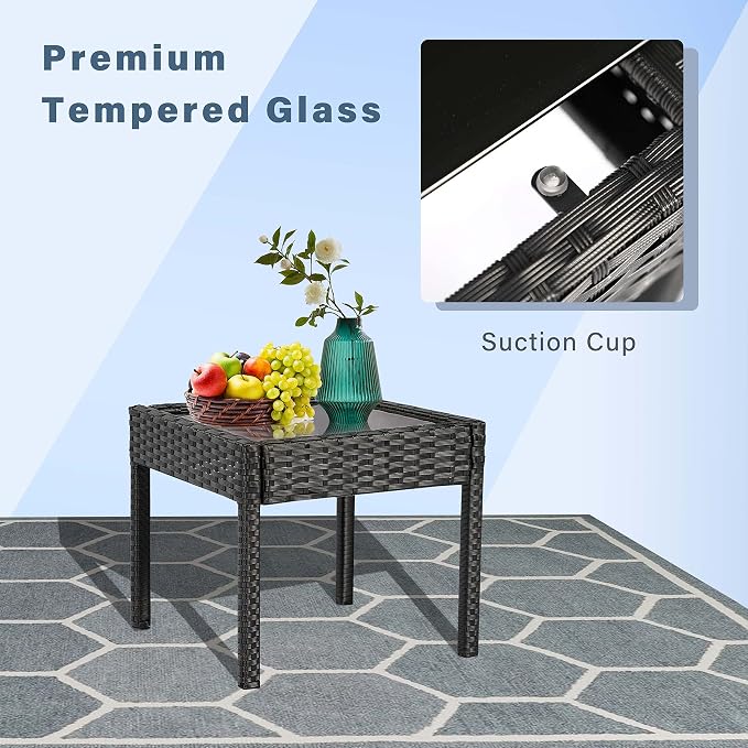 3PCS PE Rattan Patio Conversation Set, Outdoor Patio Furniture Sets | Thick Polyester Cushions, Tempered Coffee Table, Steel Frame Holds 330 LBS for Backyard Lawn Porch Poolside Balcony, Blue