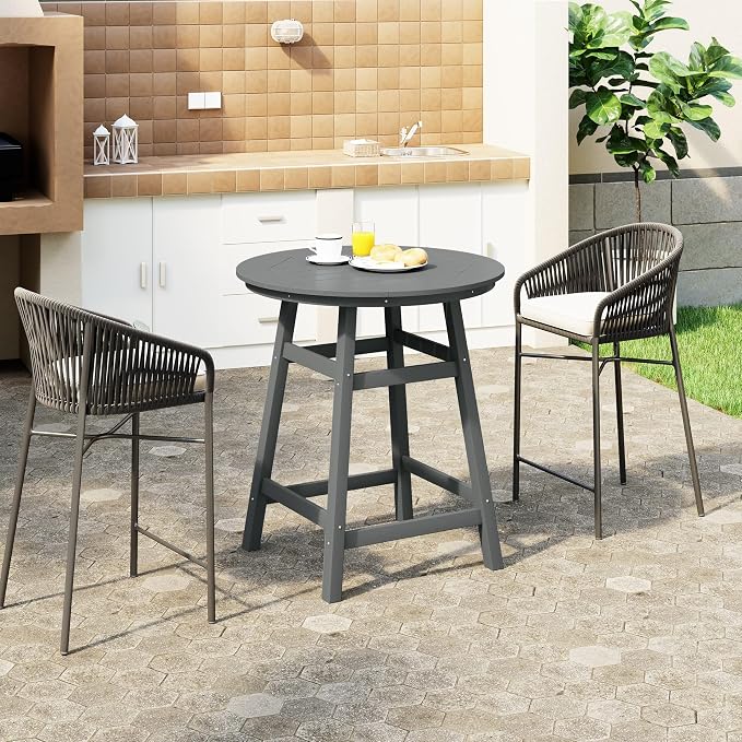 WestinTrends Outdoor 35" HDPE Round Patio Counter Height Bar Table, Gray
