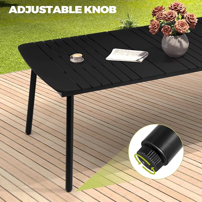 Crestlive Products Outdoor Dining Table for 8-10 People, 95in Patio Rectangle Table, Aluminum Frame with Durable Wood-Like Tabletop and Umbrella Hole Perfect for Patio, Garden, and Lawn