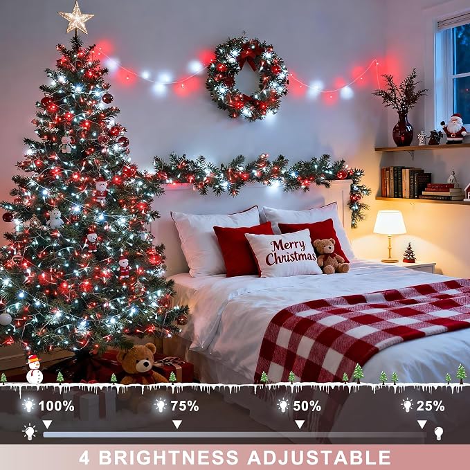 JMEXSUSS 600 LED Red and White Christmas Tree Lights with Remote | String Lights Outdoor Indoor Clear Wire, 168ft Christmas Twinkle Lights Plug in for Tree Birthday Party Christmas Decorations