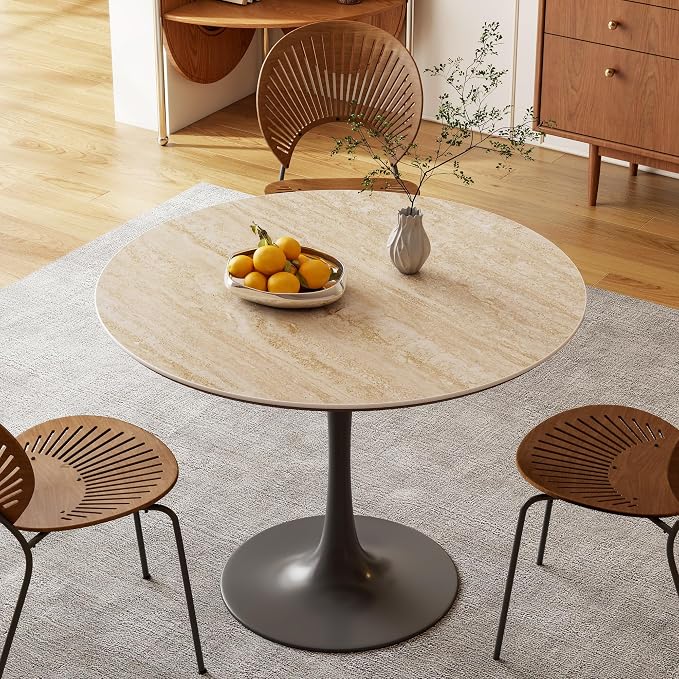 ZL ZELing Round Sintered Stone Table Top 35",Replacement Table Top for Indoor & Outdoor - Heat/Scratch Resistant Waterproof Ceramic DIY Desktop, Patio/Balcony/Bistro/Café & Dining Room (Beige)