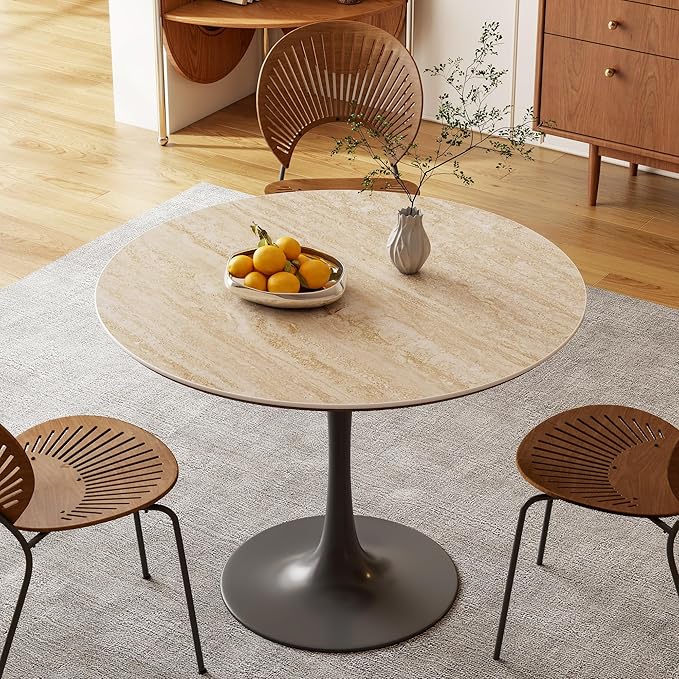 ZL ZELing Round Sintered Stone Table Top 31",Replacement Table Top for Indoor & Outdoor - Heat/Scratch Resistant Waterproof Ceramic DIY Desktop, Patio/Balcony/Bistro/Café & Dining Room (Beige)