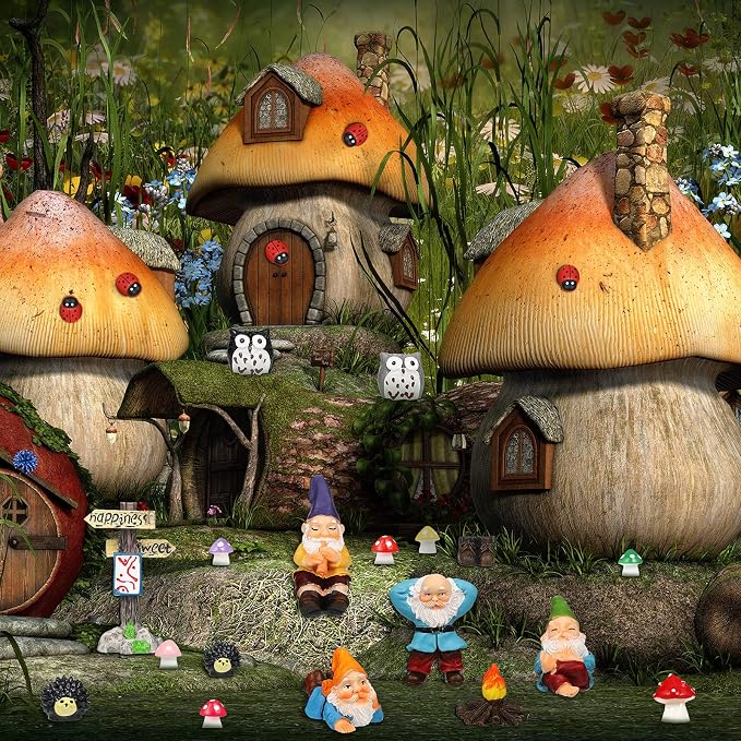 Jetec Gnomes Fairy Resin Statues Miniature Garden Accessories Mini Dwarf Figurine Fairy Miniature Ornament DIY Kit Micro Landscape Ornaments for Outdoor Indoor Patio Yard Lawn Garden ﻿(Fire Gnomes)