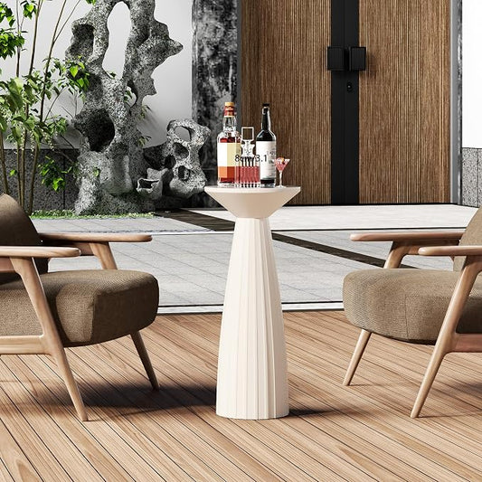 Metal Outdoor Side Table, Steel Round Accent Table, Small End Table Patio Furniture, for Garden, Pool, Yard, Balcony, Living Room, Deck, Weather Resistant, No Assembly, White