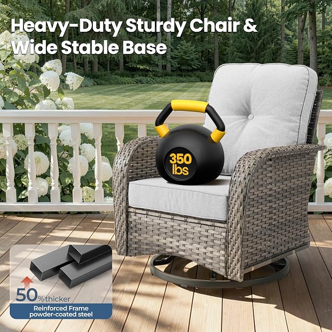 8 Piece Wicker Patio Furniture Set with Swivel Chairs, Light Gray | 4 Swivel Rocker Chairs, High Back Loveseat Sofa, Coffee Table, Rattan Outdoor Conversation Set, Porch Deck Backyard Poolside