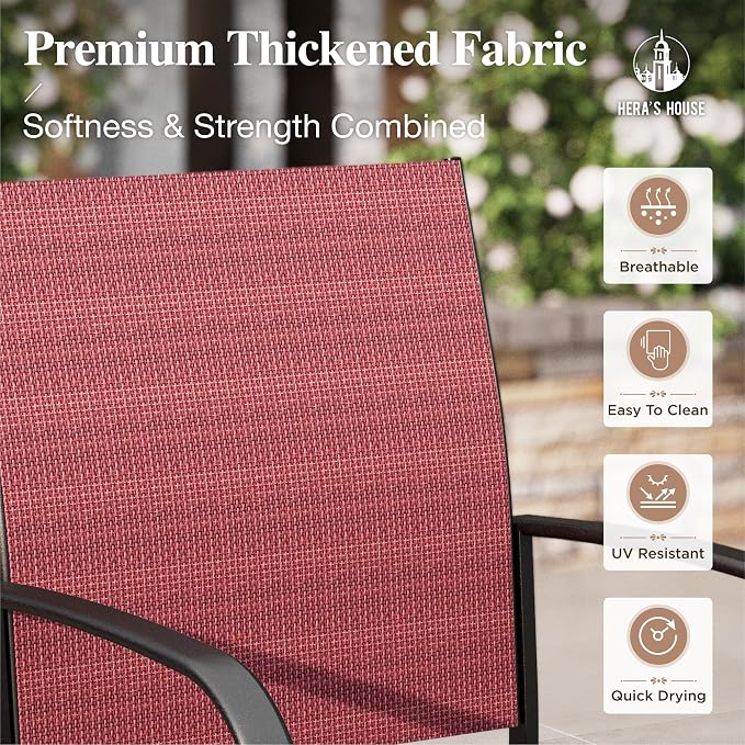 HERA'S HOUSE 7pc Patio Dining Set, Metal Table with PVC Top, Red Chairs | 61" rectangular table with umbrella hole, 6 textilene chairs. Waterproof, rust-resistant, all-weather for yard, porch