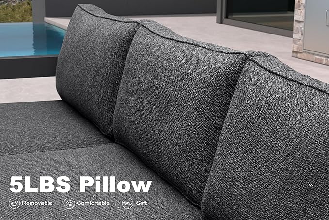 PURPLE LEAF Patio Furniture Set U-Shaped Outdoor Couch with 9.6" Thick Cushion and Soft Pillows 8 Piece Outdoor Sectional Sofas with Ottoman Modern Outdoor Conversation Sets for Yard Porch Deck, Grey