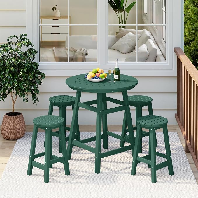 Costaelm Patio Bistro Table, 37" Counter Height Round Patio Cocktail Bar Table with Umbrella Hole, Outdoor Bistro Dining Pub Table for Front Porch Deck Backyard Garden, Dark Green