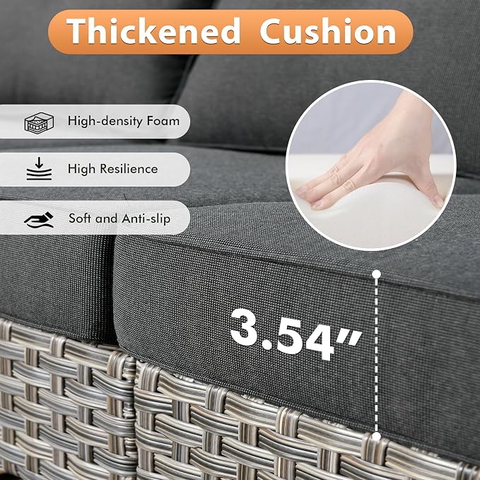 8 PCS Outdoor Patio Furniture Sets,Patio Conversation Sets Outside Rattan Soft Cushion Sofa with 2 Wicker Rocking Chairs Soft Cushion Fit Backyard Porch Garden Poolside Balcony,Black