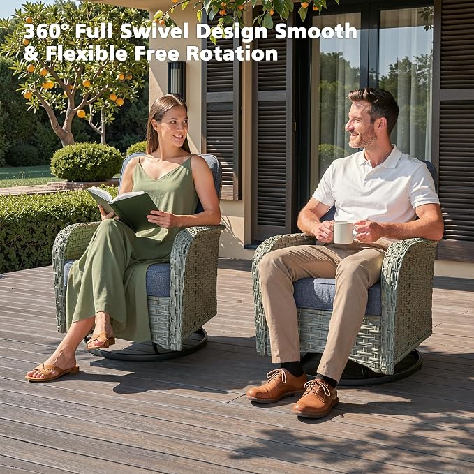 CAODOC Outdoor Sectional Patio Furniture Set,8 Pieces Wicker Conversation Sets L Shaped Couch,Out Door Sofa Outside Furniture with Swivel Chairs,Light Blue