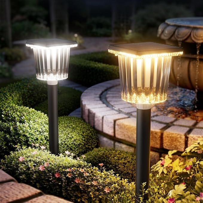 Super Bright Solar Powered Outdoor Lights 4 Pack,Adjustable Warm&Cool White,Waterproof IP65 Solar Garden Decorations Landscape Lighting Outside for Front Yard/Patio/Walkway/Driveway/Lawn/Pathway Light
