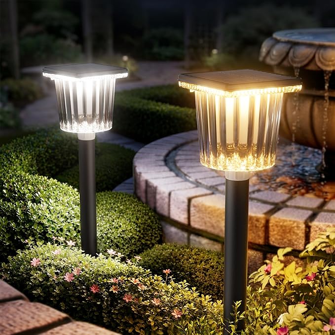 Upgraded Solar Lights Outdoor Waterproof 6 Pack, Adjustable Warm&Cool White, Pathway Lights Solar Powered Garden Decor Landscape Lighting Outside for Front Yard/Patio/Walkway/Driveway/Lawn/Path Light