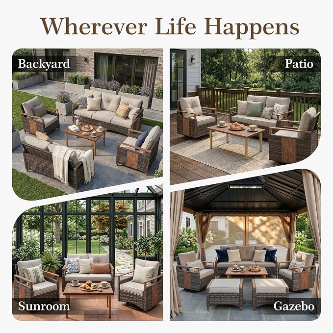 Nestnook 4 Pieces Patio Furniture Set, Outdoor Conversation Set with All-Weather Handwoven PE Wicker Sofa, Rattan Chairs and Thick Cushion, Loveseat & Coffee Table for Backyard, Deck & Poolside, Beige