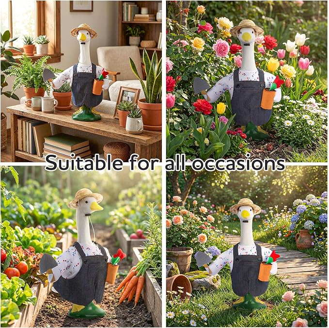 23" Gardener Porch Goose Outfit for Front Yard Lawn Seasonal Decor | Funny Summe Cement Geese Clothes for Duck Plastic Statue