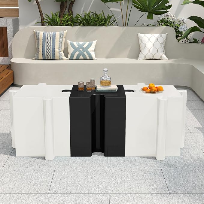 Christopher Knight Home Daton 3 Piece Interlocking Outdoor Side Table Set, Modular Lightweight Concrete Coffee Table, Convertible MGO End Table for Indoor&Outdoor, Creative Set Up, White+Black
