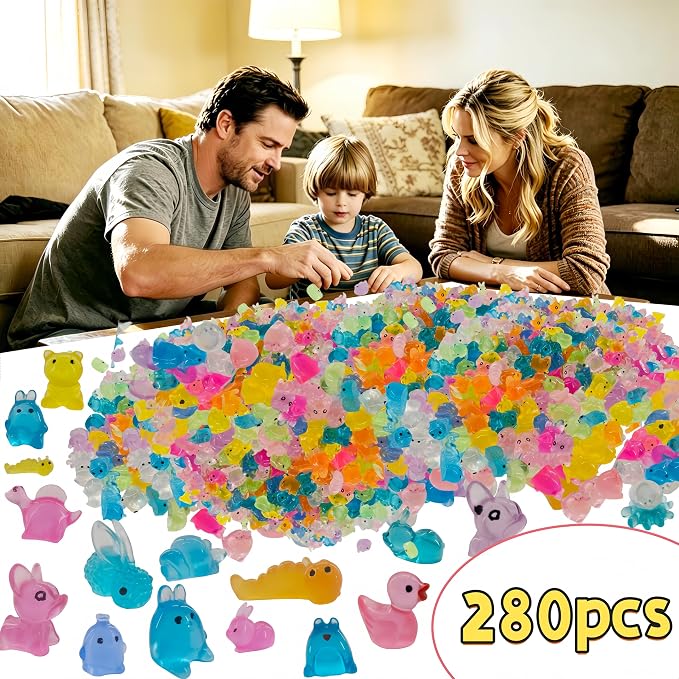 280pcs Mini Resin Animals Glow in The Dark, Tiny Luminous Animal Figurines Bulk, Miniature Decor for Fairy Garden, Aquarium & Hide Crafts Ornament Accessories