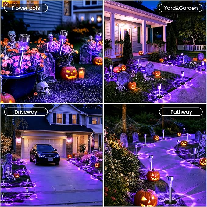 GIGALUMI Solar Halloween Lights Outdoor Waterproof 12-Pack Halloween Decor | Auto dusk-to-dawn on/off, ideal for yard lawn pathway patio walkway, creepy holiday night ambiance