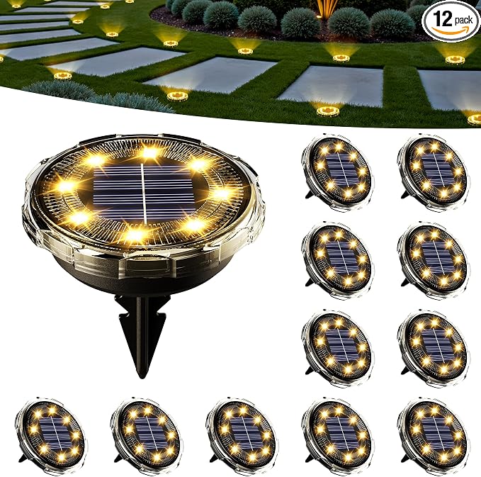 SOLPEX Solar Ground Lights Outdoor, Pathway Lights 12 Pack Warm White | IP65 Waterproof Landscape Lighting for Walkway, Driveway, Pathway, Garden, Backyard Decor- Transparent Lampshade