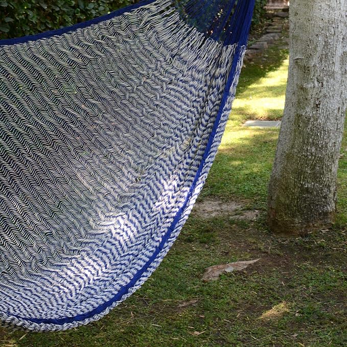 NOVICA Blue Purple Cotton Hand Woven Mayan Rope 2 Person XL Hammock, 'Ocean Waves' (Double)