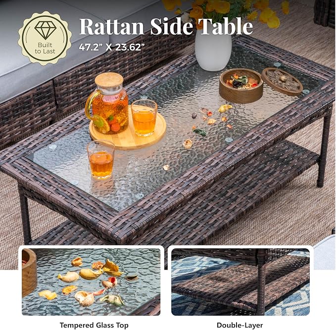 MIXPATIO 6-Piece Wicker Patio Furniture Set with Swivel Chairs, High Back Outdoor Furniture with 5.5-inch Thick Cushion and Ottoman, All-Weather Wicker Patio Conversation Set for Deck Yard Pool, Grey