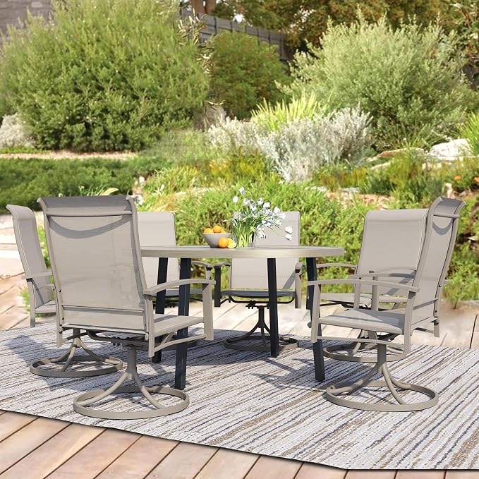 47" Round Patio Table with Umbrella Hole, Metal Outdoor Dining Table for Garden, Backyard and Deck, 6 Person Round Patio Dining Table for Outside, Honey Oak