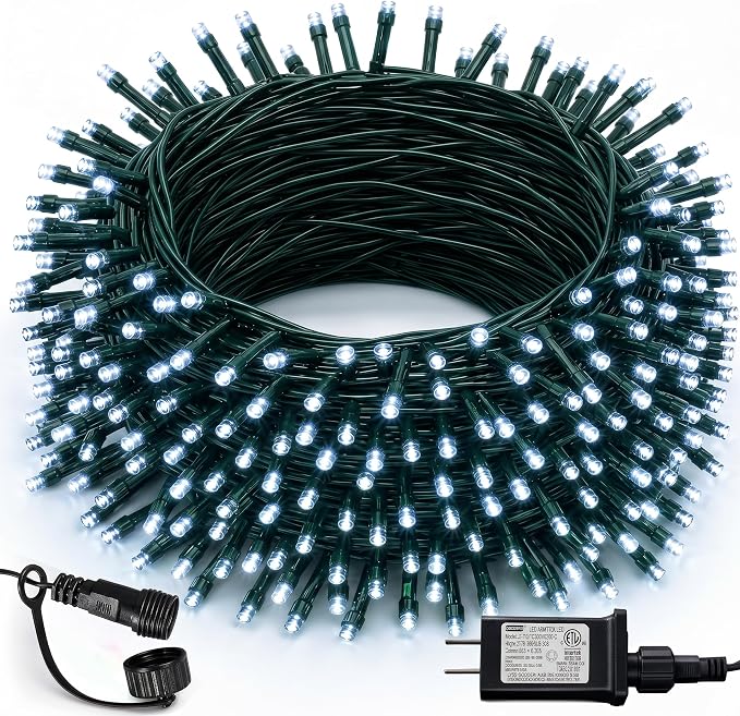 Dazzle Bright 300 LED Christmas String Lights, 100 FT Connectable Waterproof String Lights Green Wire with 8 Modes, Christmas Decorations for Indoor Outdoor Xmas Party Yard Garden (White)