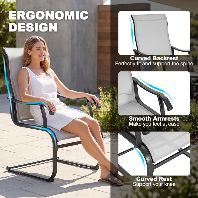 NUU GARDEN 7 Piece Patio Dining Set for 6 with C-Spring Chairs | Rectangular table with umbrella hole and 6 breathable Textilene chairs featuring gentle C-spring motion and high backs