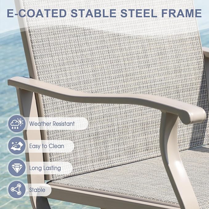 VICLLAX 9 Pieces Outdoor Dining Set, Patio Furniture Set of 8 Patio Swivel Dining Chairs and 60" Patio Round Table, Sandshell Chairs & Sandshell Tabletop