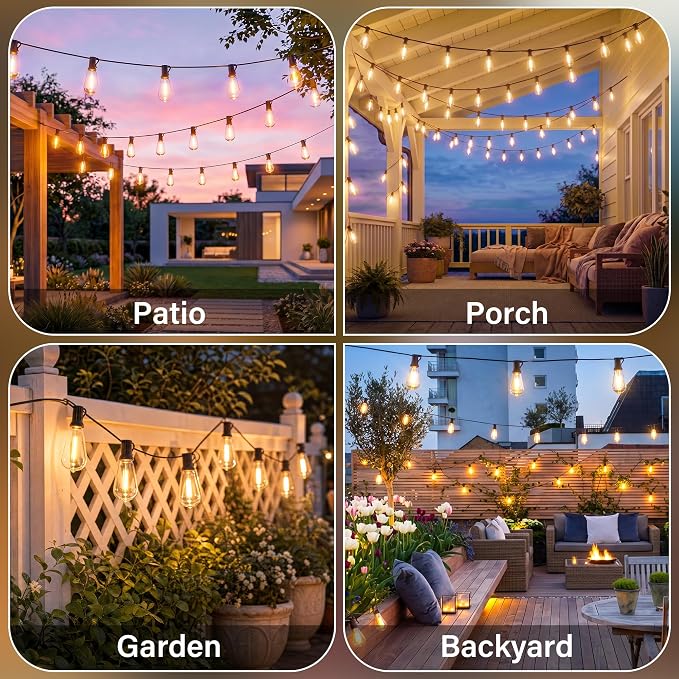 Guhope 54 FT Outdoor String Lights for Outside, Dimmable ST38 Edison LED Patio Lights with Timer, 3 Lighting Modes, IP45 Waterproof String Lights with Remote for Backyard Garden Porch Party Decor