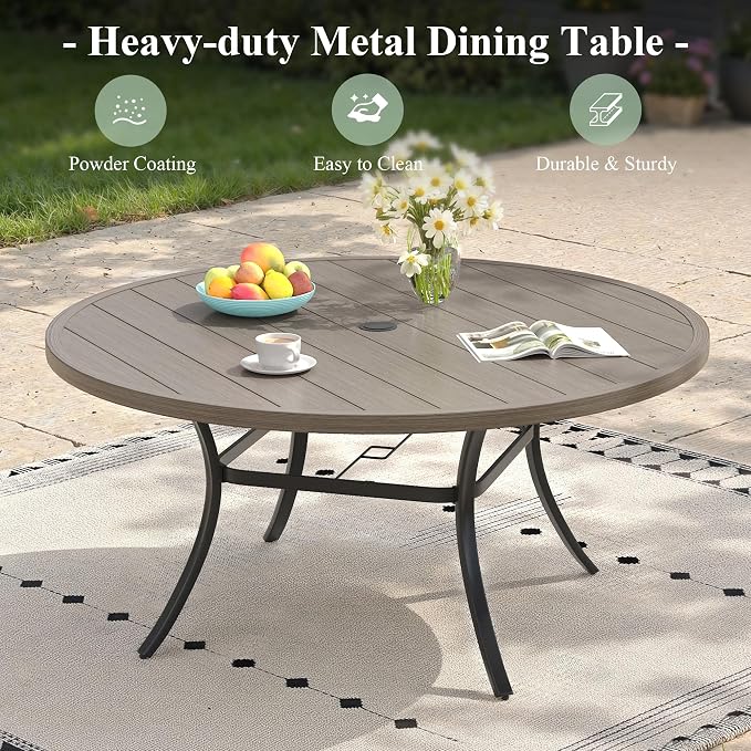 Outdoor Dining Set for 6, 50" Outdoor Dining Table with Umbrella Hole and Padded Textilene Patio Swivel Chairs, 7 Pieces Patio Table and Chairs Set for Garden Backyard, Grey
