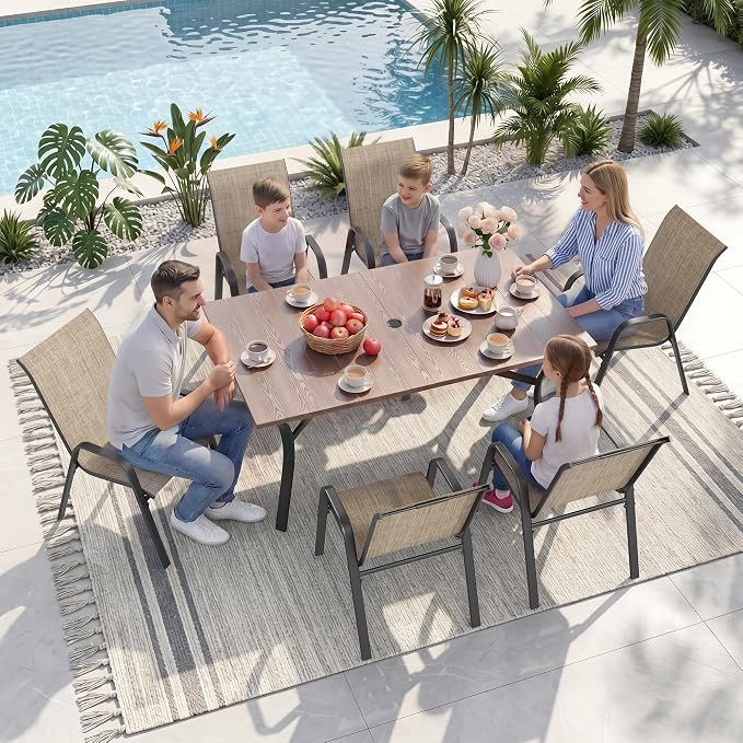63'' Outdoor Dining Table for 6, Metal Patio Dining Table with 1.97'' Umbrella Hole,Anti-Rust Waterproof Square Table for Porch Deck Poolside Garden Backyard