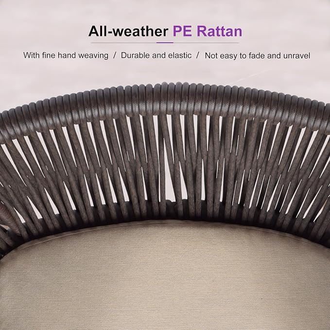 PURPLE LEAF 5 Pieces Outdoor Round Dining Set Oversized Aluminum Rattan Wicker Patio Furniture for Lawn Backyard Deck Brown