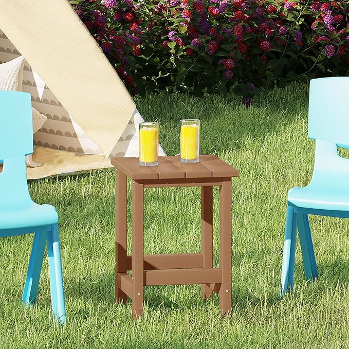 Costaelm Kids Outdoor End Table, Small Patio Table, Outdoor Side Table Porch Table Adirondack Patio Side Table for Outside, Pool, Porch, Garden, Teak