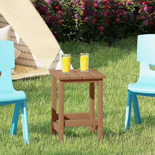 Costaelm Kids Outdoor End Table, Small Patio Table, Outdoor Side Table Porch Table Adirondack Patio Side Table for Outside, Pool, Porch, Garden, Teak