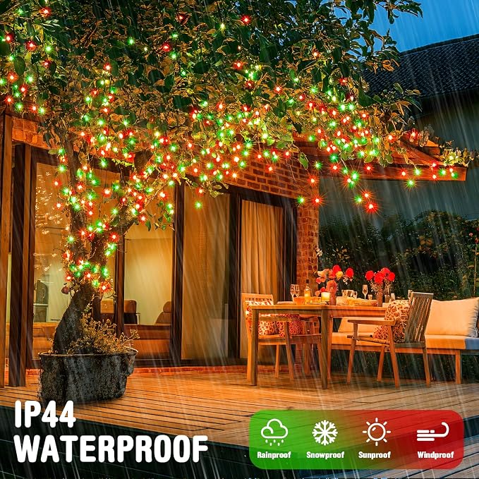 JMEXSUSS 100 LED Connectable Red and Green Christmas Lights with 8 Modes | Twinkle String Lights Indoor, Clear Wire Plug-in String Lights Outdoor Waterproof for Christmas Decor